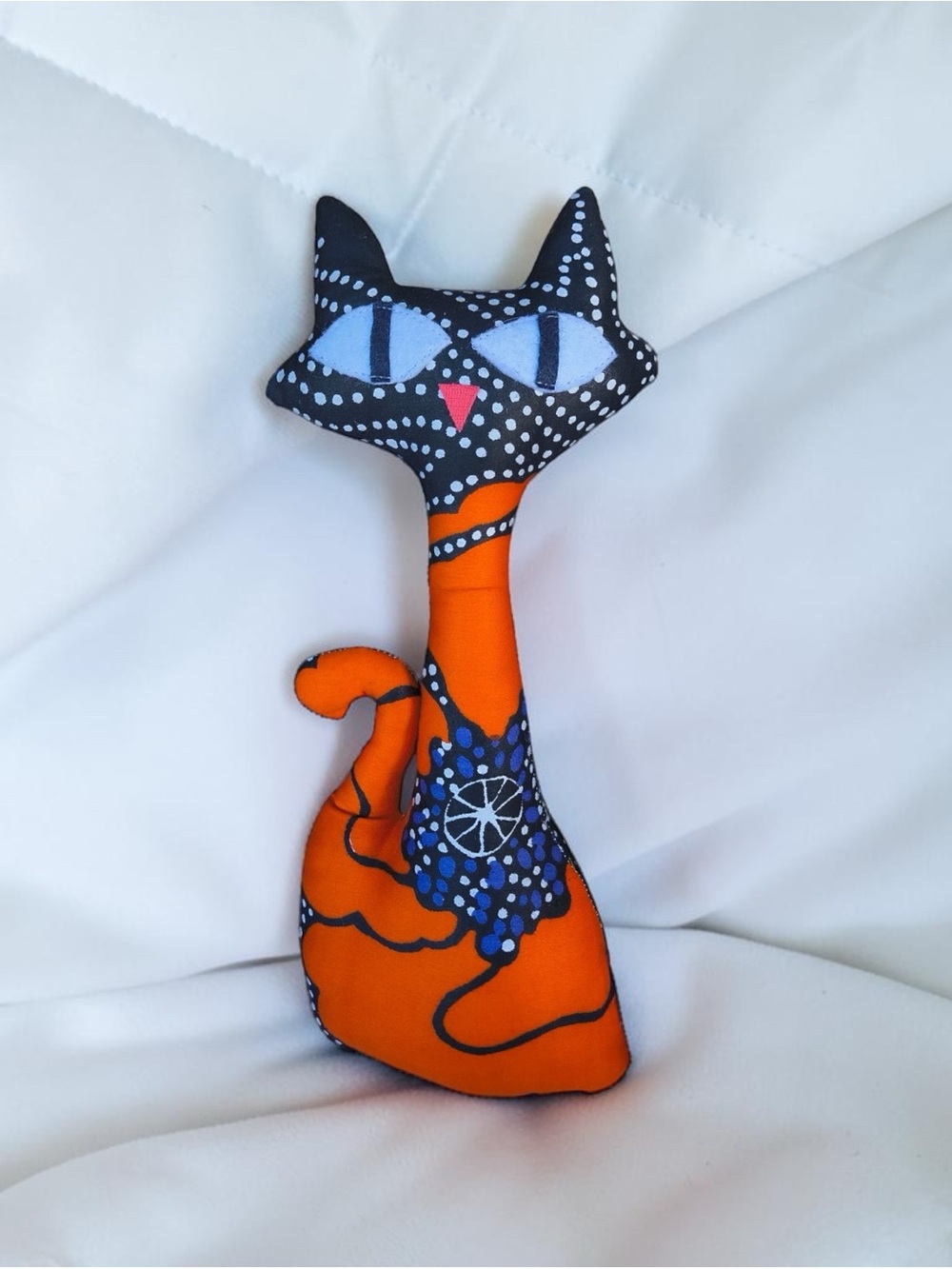 Handmade Orange & Black Atomic Cat Decorative Pillow Plush